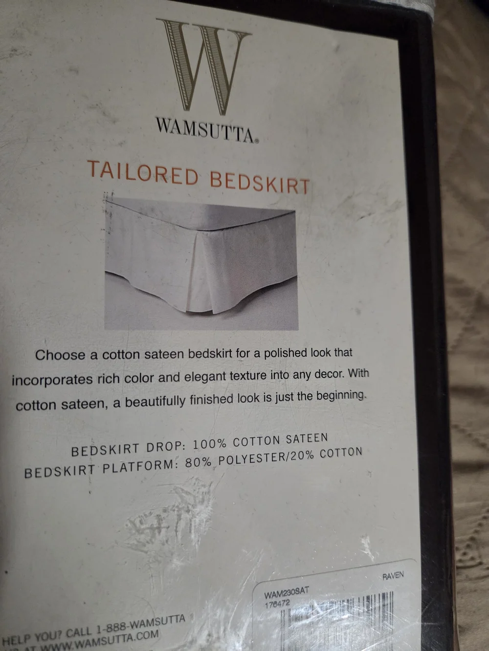 NWT Wamsutta King Tailored Bedskirt in Black Cotton Sateen